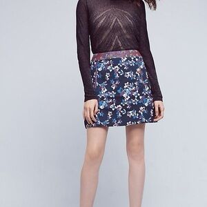 Maeve Anthropologie Floral Blue & Purple Embossed Jacquard Skirt Size 10